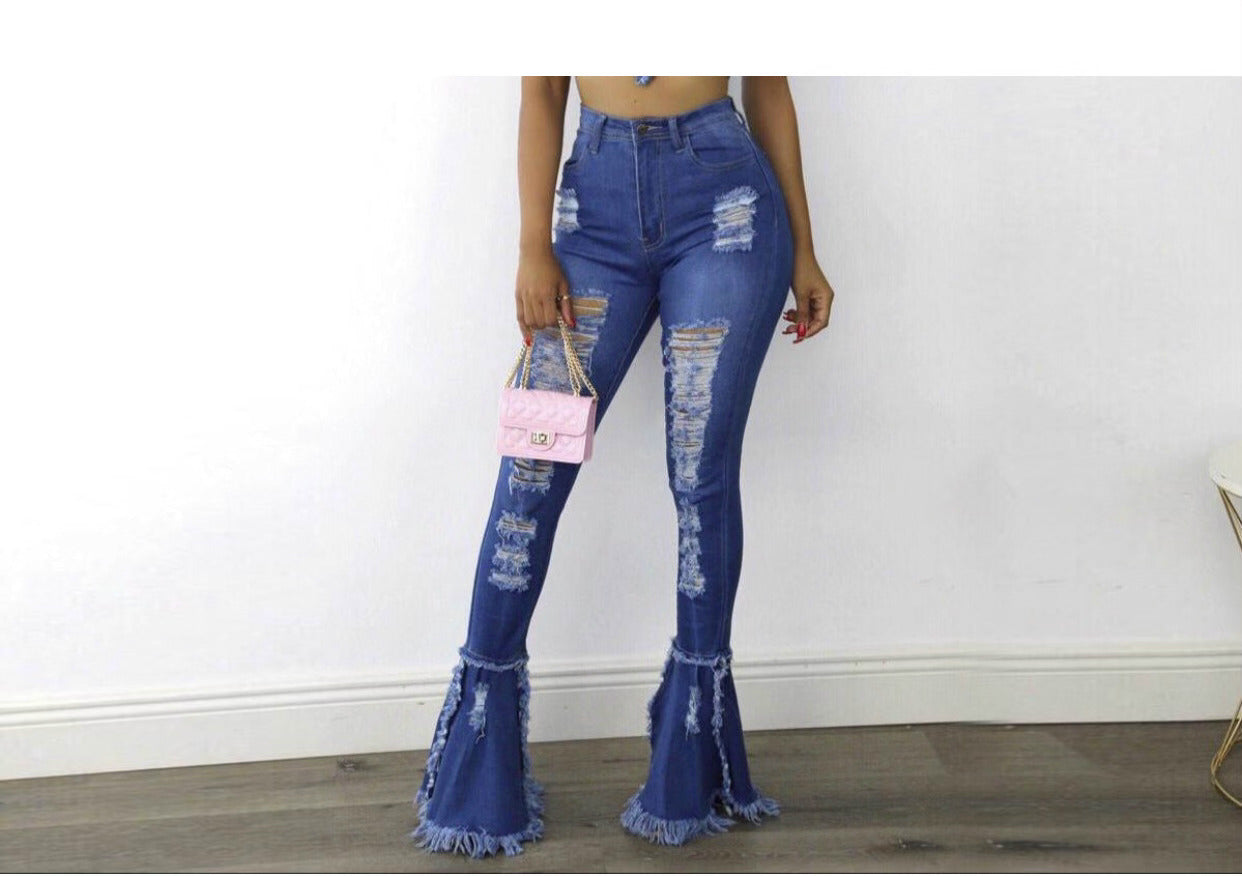 Bellbottom ripped denim jean