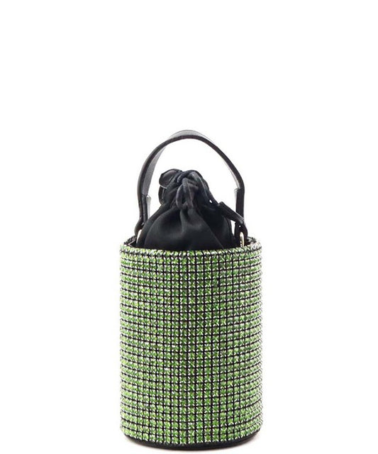 Rhinestone Cylinder Drawstring CrossbodyBag