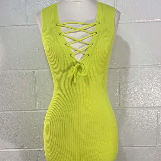 Neon Green Knit Sleeveless Dress