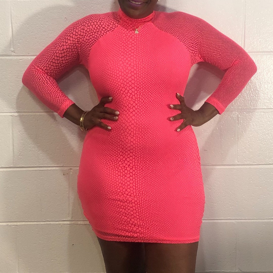Crocodile Print Neon Dress Pink