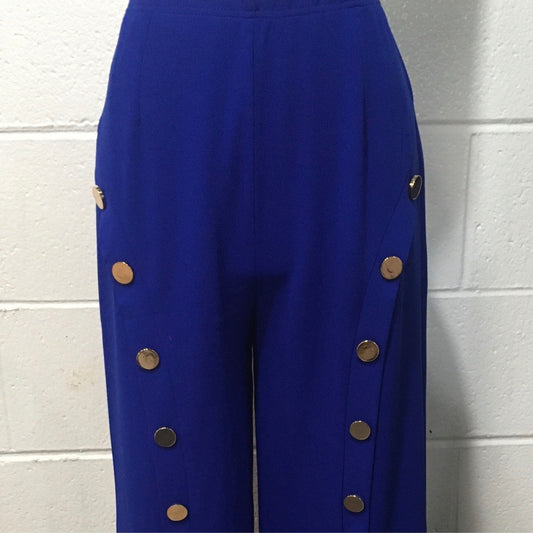 Gold Button Flare Royal Blue Pants