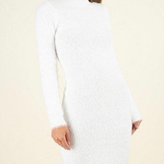 Fuzzy Neck Sweater Dress