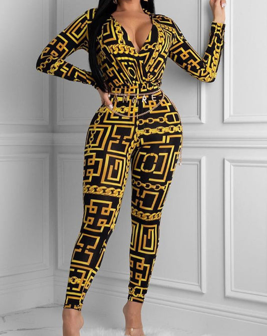 All Chained Up Black and Gold  Bodysuit Pant Set