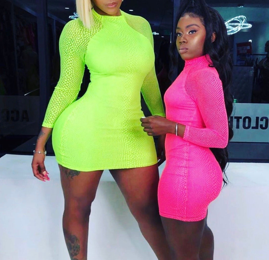 Crocodile Print Neon Dress Pink